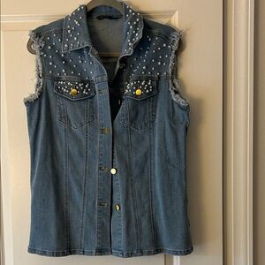 IMAN Blue Denim Vest with Silver Studs